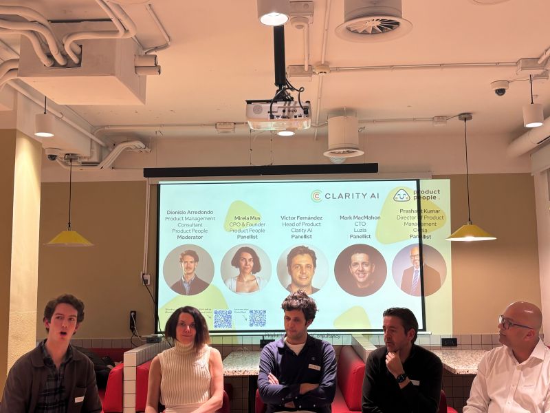Panel discussion at Product People x Clarity AI event in Madrid