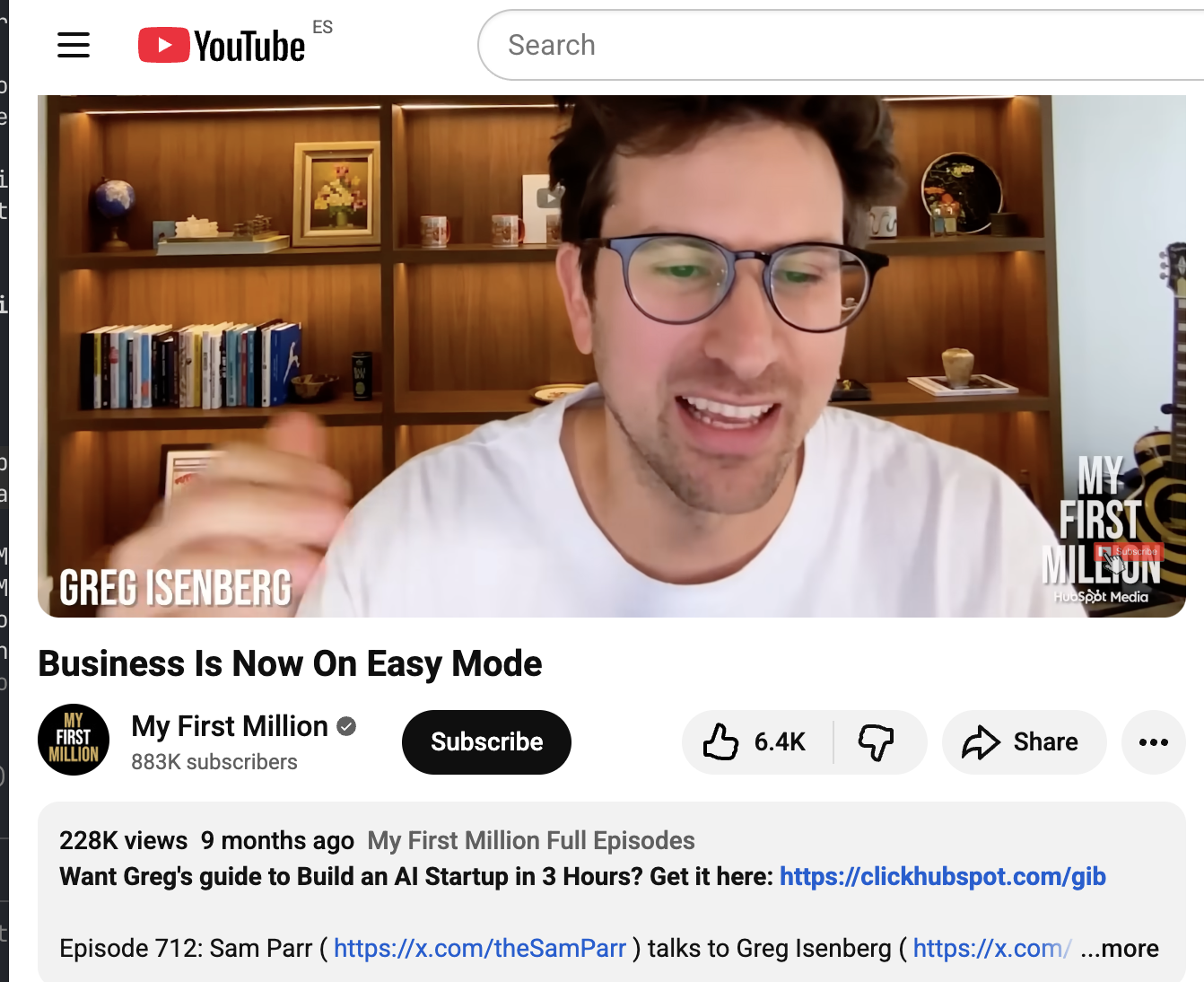 Greg Isenberg vibe-coding an AEO system live on the My First Million podcast