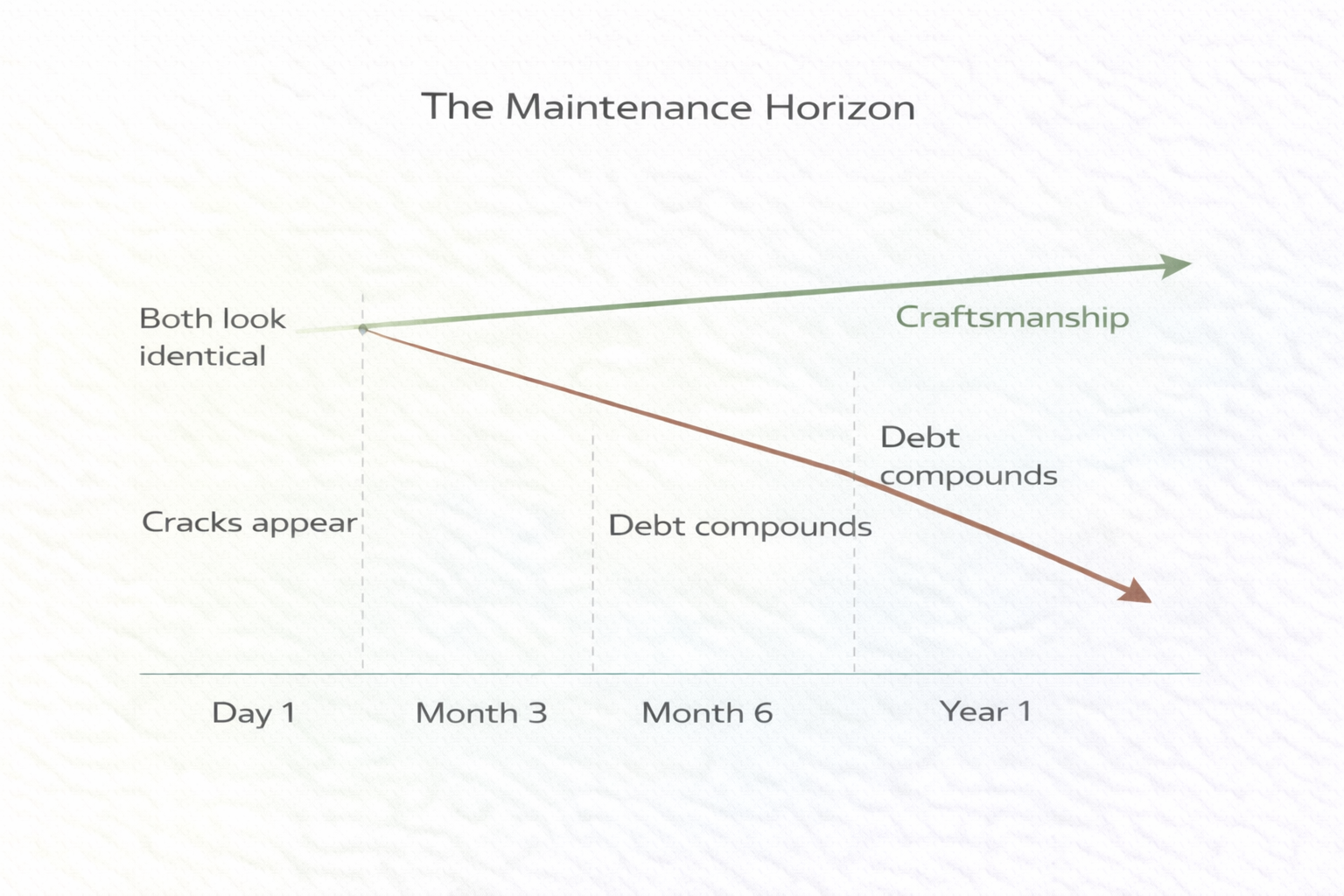 The Maintenance Horizon - craftsmanship and craftsmanshit diverge over time