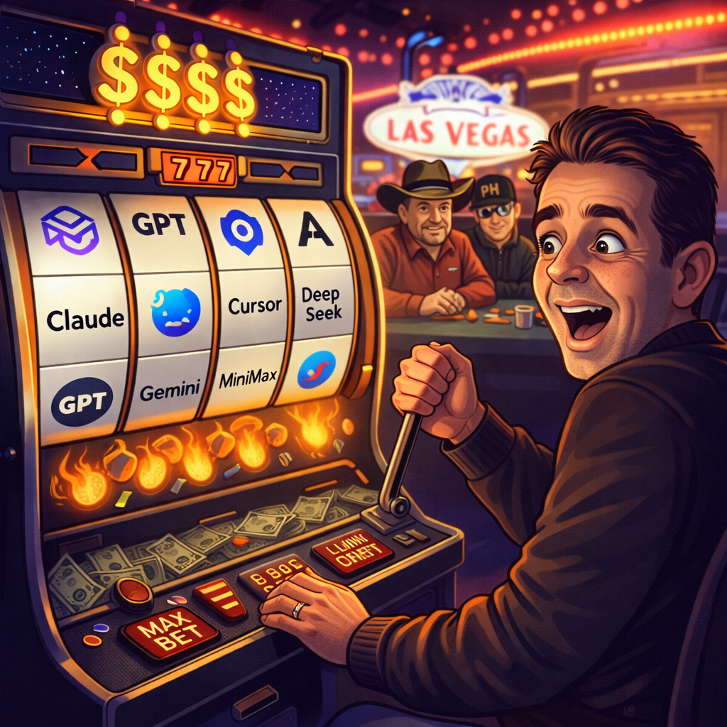 One-armed bandit slot machine metaphor for token limits and probabilistic outcomes in AI-assisted coding