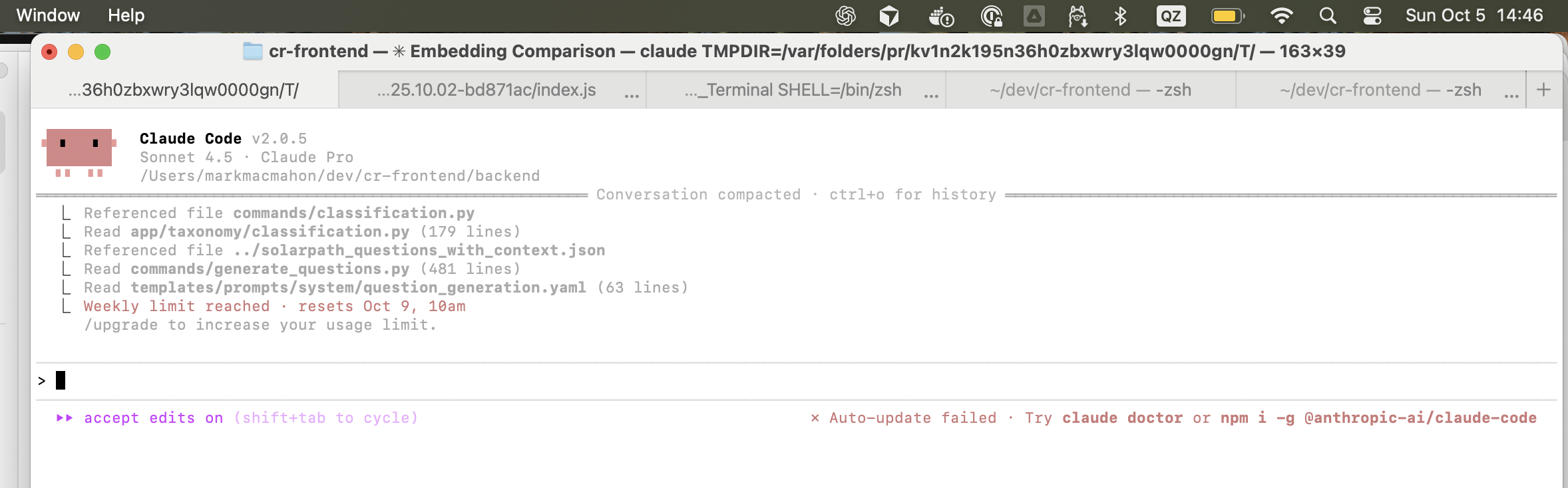Claude weekly usage limit reached during active development cycle
