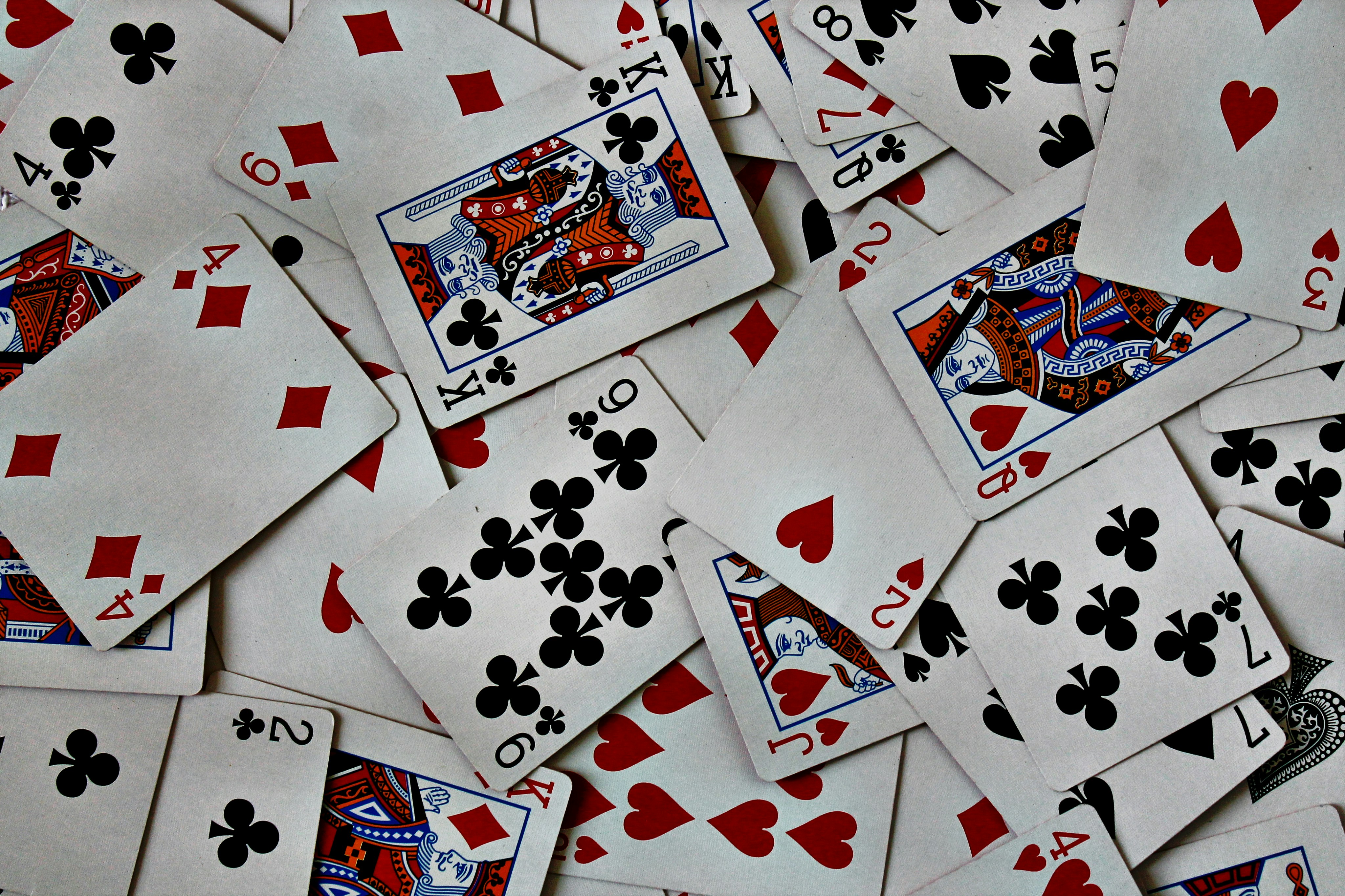 Playing cards in a poker game